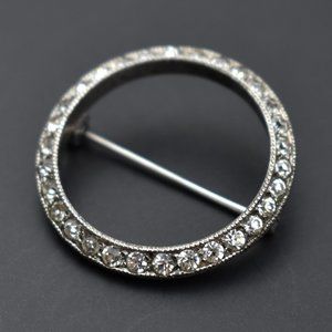 Crystal round brooch silver, dainty clear rhinestone open circle pin